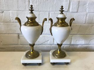 Antique Early 20th Cent.  Pair Composition & Gilt Metal Urn Form Garniture Vases