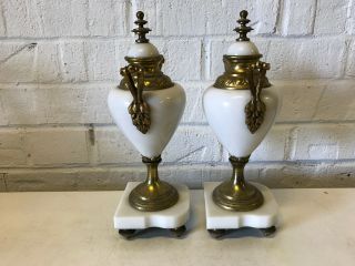 Antique Early 20th Cent.  Pair Composition & Gilt Metal Urn Form Garniture Vases 2