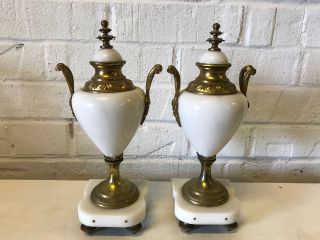 Antique Early 20th Cent.  Pair Composition & Gilt Metal Urn Form Garniture Vases 3