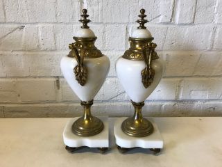 Antique Early 20th Cent.  Pair Composition & Gilt Metal Urn Form Garniture Vases 4