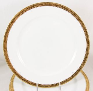 Set 6 Dinner Plates Antique Vignaud Limoges China Raised Gold Encrusted Laurel