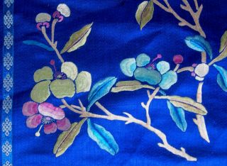 Antique Chinese dark blue silk embroidered with flower designs panel 5