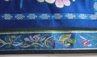 Antique Chinese dark blue silk embroidered with flower designs panel 6