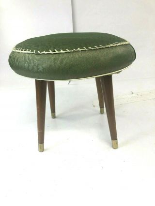 Vintage Foot Stool Mid Century Modern Danish 50s 60s Retro Ottoman Green Vinyl