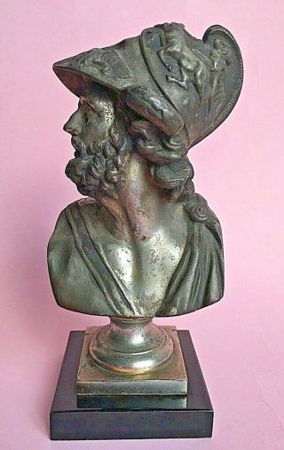 Antique 19th C 9 " Bust Of Ajax God Grand Tour Silvered Spelter Metal