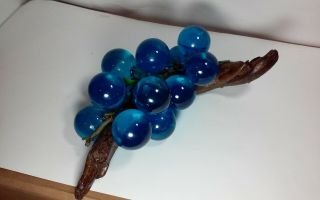 Mid Century Modern Acrylic Blueberries On Wood Branch Sculpture