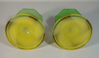 Pair Green & Yellow Glass Art Deco/Czech Candle Holders w/ Silver Overlay 5