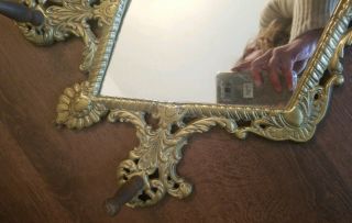 Antique/Vintage Ornate Gold Brass & Wood Wall Tree Diamond Mirror Hat Rack 18.  5 