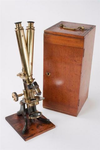 Vintage C1890 " C.  Collins " Brass Binocular Microscope