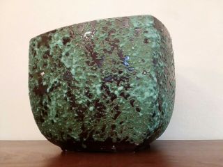 Mid Century Modern Ceramic Planter Vase Flower Pot Pottery Large Vintage Green