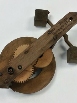 Vintage Baumann Swiss Wooden Skeleton Weight Driven Clock