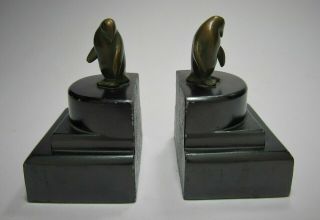 Vintage Mid Century Set of Metal Penguin Bookends Frankart Ronson Nuart Era 4