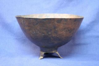 Antique Hammered Copper Footed Bowl 8 - 1/4” Diameter And 5 - 3/8” Tall