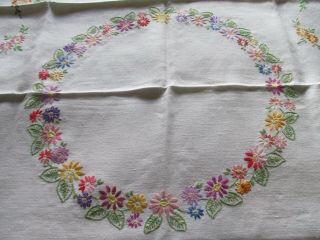 Vintage Hand Embroidered Linen Tablecloth - Pretty Floral 