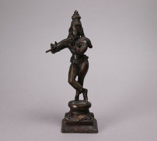 Early 20th Century Indian Lacquered Bronze Figure Of Krishna