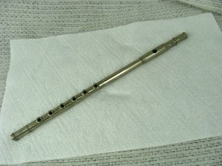 Antique Flute Fife Solid Nickel Silver Civil War Era? Unmarked 6 - Hole