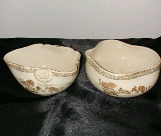 Antique Satsuma 2 Small Tea Bowls Signed In Gold,  Crackley Finish.