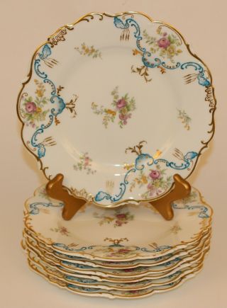7 Brown Westhead Moore Porcelain Plates W/roses Cauldon