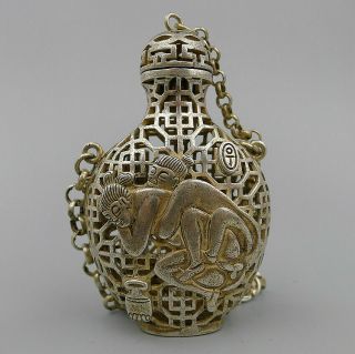 Natural Antique Silver Chian Pendant Relief Nude Hand Carved Hollow Snuff Bottle