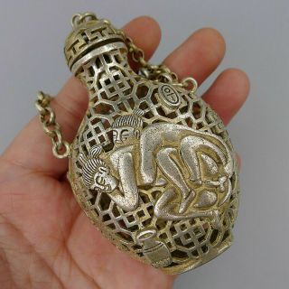 Natural Antique Silver Chian Pendant Relief Nude Hand Carved Hollow Snuff Bottle 3