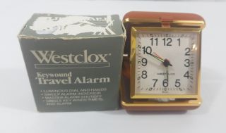 Vintage Westclox Wind Up Travel Alarm Clock With Box & Instructions