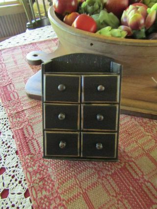 Vintage Primitive Apothecary Box - 6 Drawers - Black