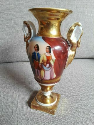 Antique Old Paris Porcelain Hand Painted & Gold Gilt Scenic Urn Vase 4