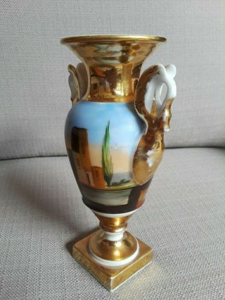 Antique Old Paris Porcelain Hand Painted & Gold Gilt Scenic Urn Vase 7