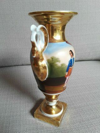 Antique Old Paris Porcelain Hand Painted & Gold Gilt Scenic Urn Vase 8