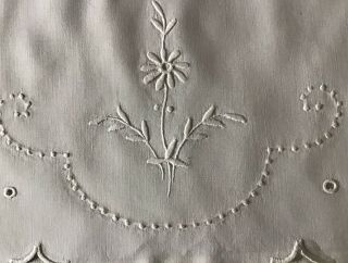 GORGEOUS ANTIQUE LINEN BOLSTER CASE WHITEWORK EMBROIDERY 68” X 19” 2