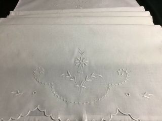 GORGEOUS ANTIQUE LINEN BOLSTER CASE WHITEWORK EMBROIDERY 68” X 19” 3