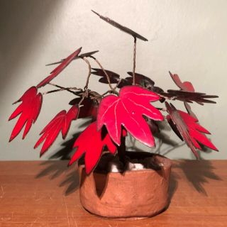 MID CENTURY MODERN ARTIST SIGNED WIRE & RED ENAMEL JAPANESE MAPLE TREE SCULPTURE 3