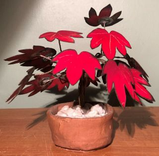 MID CENTURY MODERN ARTIST SIGNED WIRE & RED ENAMEL JAPANESE MAPLE TREE SCULPTURE 5