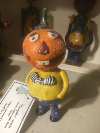 Primitive Paper Mache Happy Pumpkin Man Made By Janell Berryman - Erikascupboard