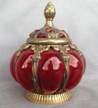 Big Antique French Flacon Candy Jar Bowl Made Of Bronze And Glass Mid - 1900 