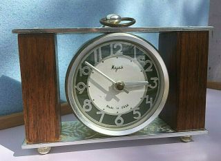 Vintage Mechanical Clock Wooden Mayak Majak Desk Table Shelf Soviet Ussr Russia