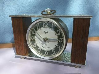 Vintage Mechanical Clock Wooden Mayak Majak Desk Table Shelf Soviet USSR Russia 2