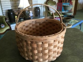 Vintage Heavy Handmade Appalachian Splint Split Oak Wide Band Gathering Basket