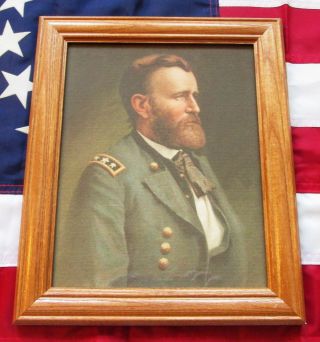 Framed Civil War Painting On Canvas,  Portrait Of Ulysses S Grant By Thulstrup