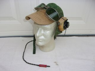 Ww2 Us Navy Modified Flight Deck Crew Helmet With Avionics,  An6530 Goggles Cool