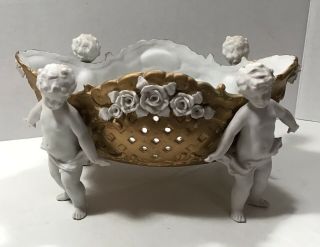 Meissen Style Porcelain Centerpiece Compote Neoclassical French Style Cherub Old