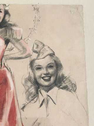 Pencil Drawing By Earl MacPherson Pin - Up Girl Signed WW2 Framed 1940s 4
