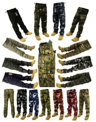 Adults Mens Camo Plain Army Cargo Combat Trousers 28 " - 56 " Short Regular Long