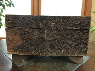 Vintage Hand Carved Wood Chest Jewelry Trinket Storage Gift Box Tramp Hobo Art 5