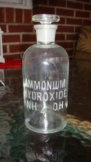 Vintage Embossed Apothecary Lab Bottle With Glass Stopper - Ammonium Hydroxide