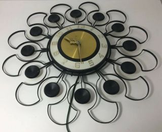 Vintage Mid Century Modern Robert Shaw Starburst Sunburst Round Gold Wall Clock