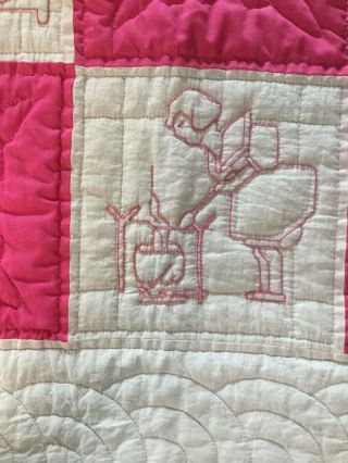 Antique Quilt: Hand Made,  Hand Quilted,  Embroidered Children Playing Scenes 2