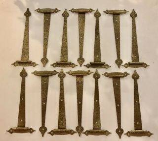 7 Pairs National Lock Co.  Steel Old Brass 6 1/2” T Strap Flush Mount Hinges Nos
