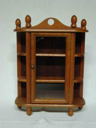 Vtg Small Wood Stand Hang Curio Cabinet Display Shelf Table Top Or Wall