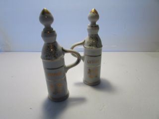 2 Antique Vintage Porcelain Apothecary Jar Bottles Dresser China Bottles Two 7 "